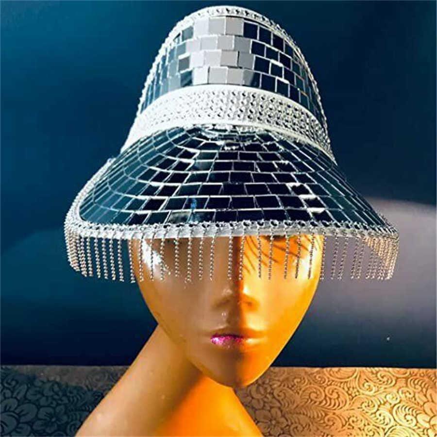 Astilla Golden Glitter Mirror Ball Cap ic Disco Ball Festival Visor Hat Disco Ball Sombreros para Club Stage Bar Party Decor HKD230823