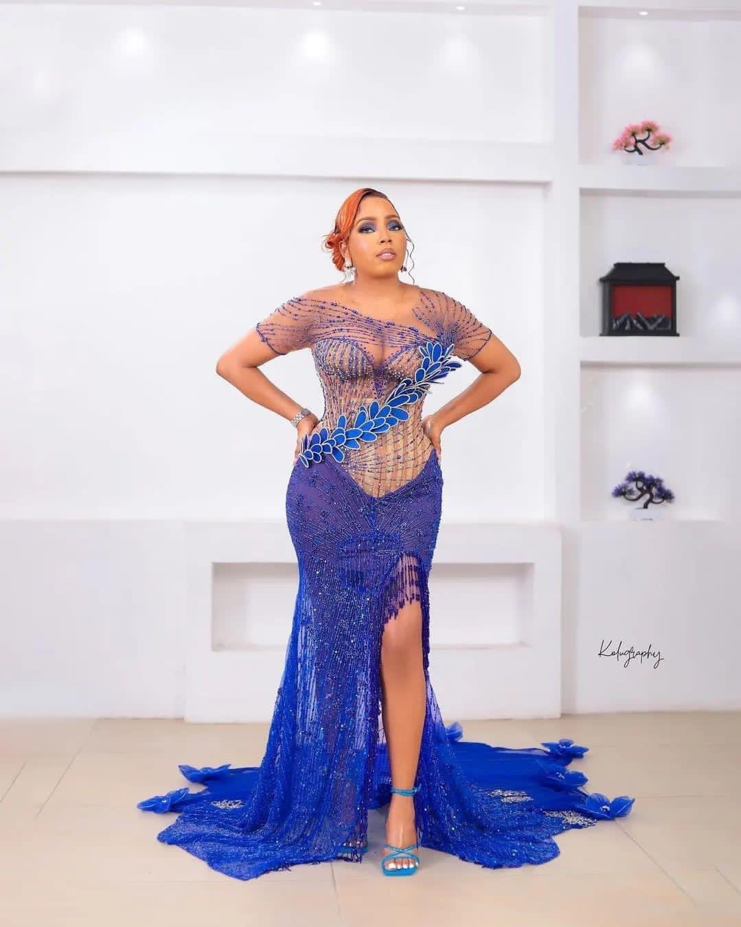 2023 août Aso Ebi Royal Blue Sirène Prom Robe Breded Sexy Evening Formal Party Deuxième réception Robes de fiançailles d'anniversaire Robe de Soiree ZJ7118