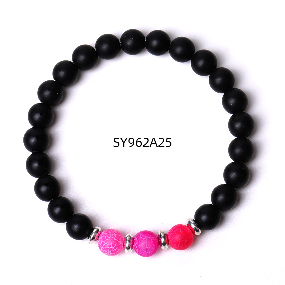 8mm Black Matted Natural Lava Stone Colorful Weathered Agate Elasticity Bracelet For Women Men Jewelry