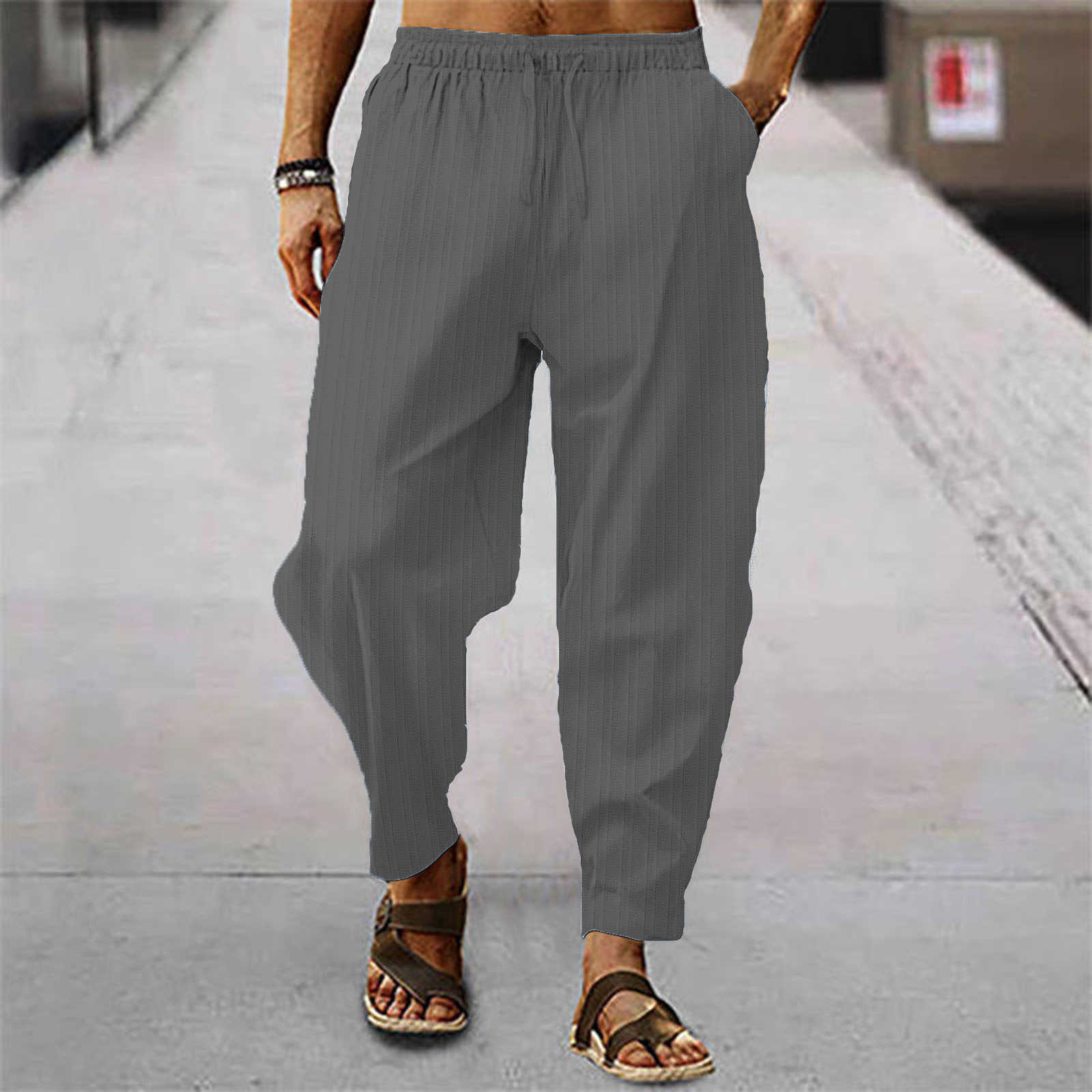 Pantalon homme 15 couleurs à rayures en coton et lin Y2K couleur unie décontracté ample lin Streetwear pantalon S-3XL nouveau printemps automne pantalonLF20230824.