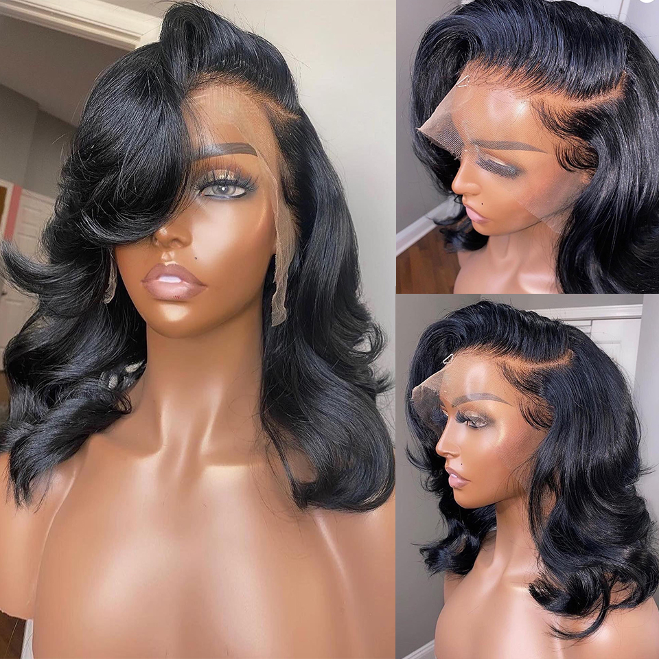 Body Wave Short Bob Wig WAVY Lace Front Haren Haarpruik voor vrouwen Braziliaanse losse watergolf frontale pruik sluiting pruiken vooraf geplukt