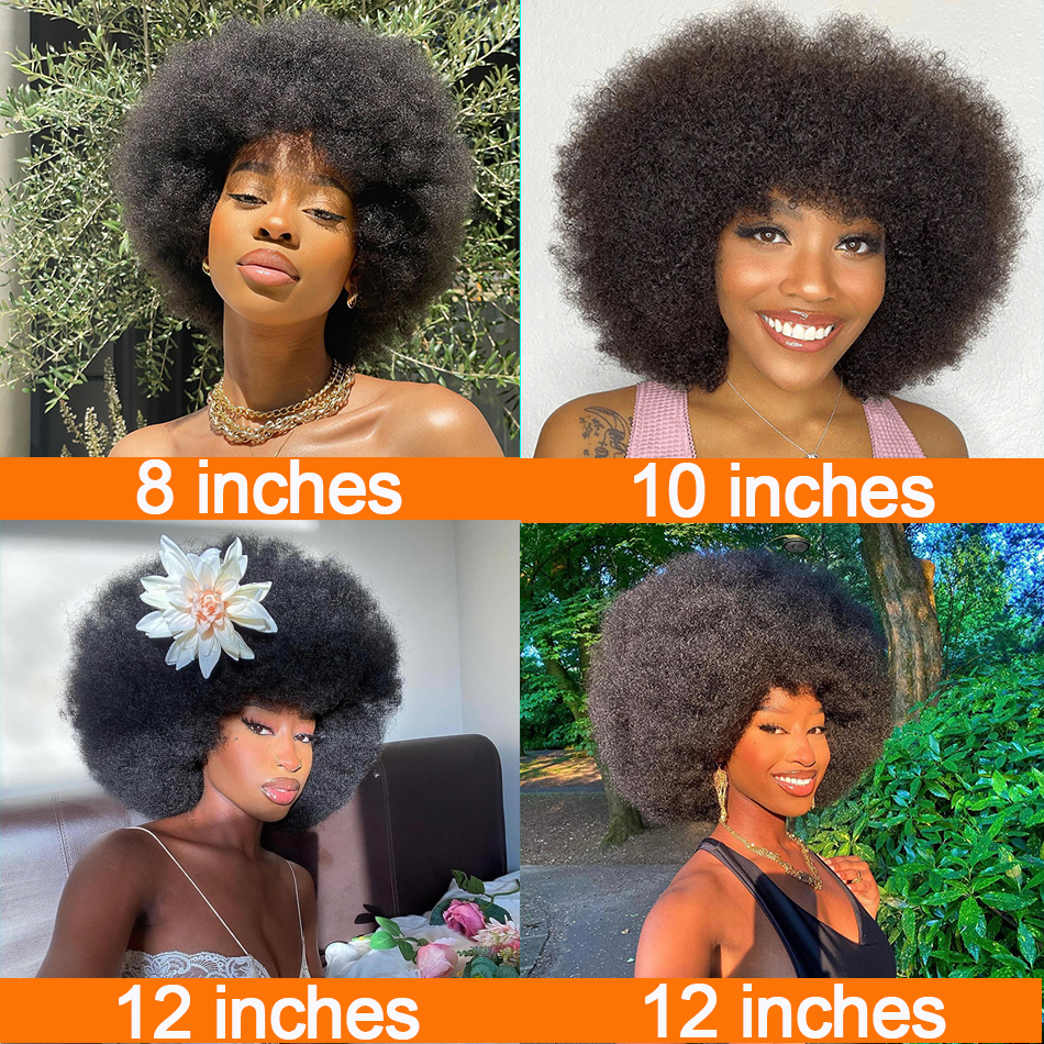 Curl Wig with Natural Fringe Brazilian 100% Human Hair Sassy Virgin Hair with Bangs Kinky Curly Bob Wig 180% Density