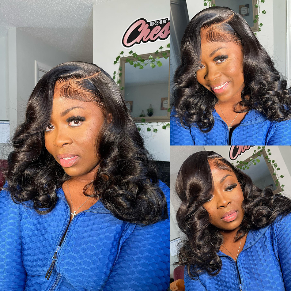 Perruque Bob Lace Frontal Wig Body Wave brésilienne naturelle, cheveux courts, pre-plucked, avec cheveux de bébé, 13x4, 13x6, 180%, pour femmes, en vente