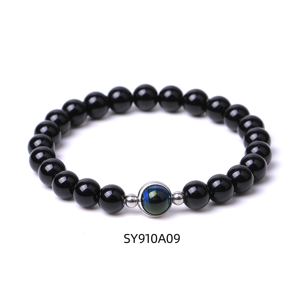 8mm Bright blu nero Occhi malvagi naturale Stone Tiger Eye Ametista Bracciale donne Coppia Gioielli