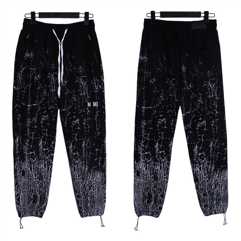 Men's fashion casual new multi-color European and American drawstring letter embroidery print loose casual black pants -S-XL