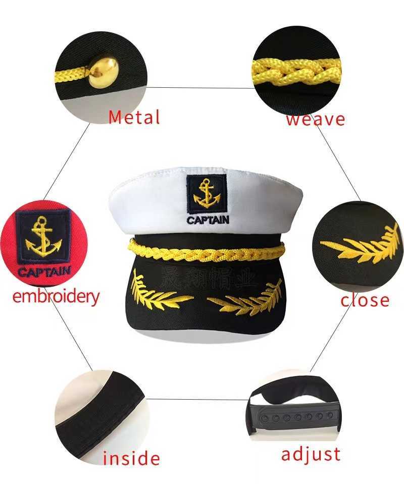 Casquette de capitaine de yacht pour adultes, chapeau de Costume de capitaine de marin de bateau pour Halloween, déguisement de fête blanc HKD230823