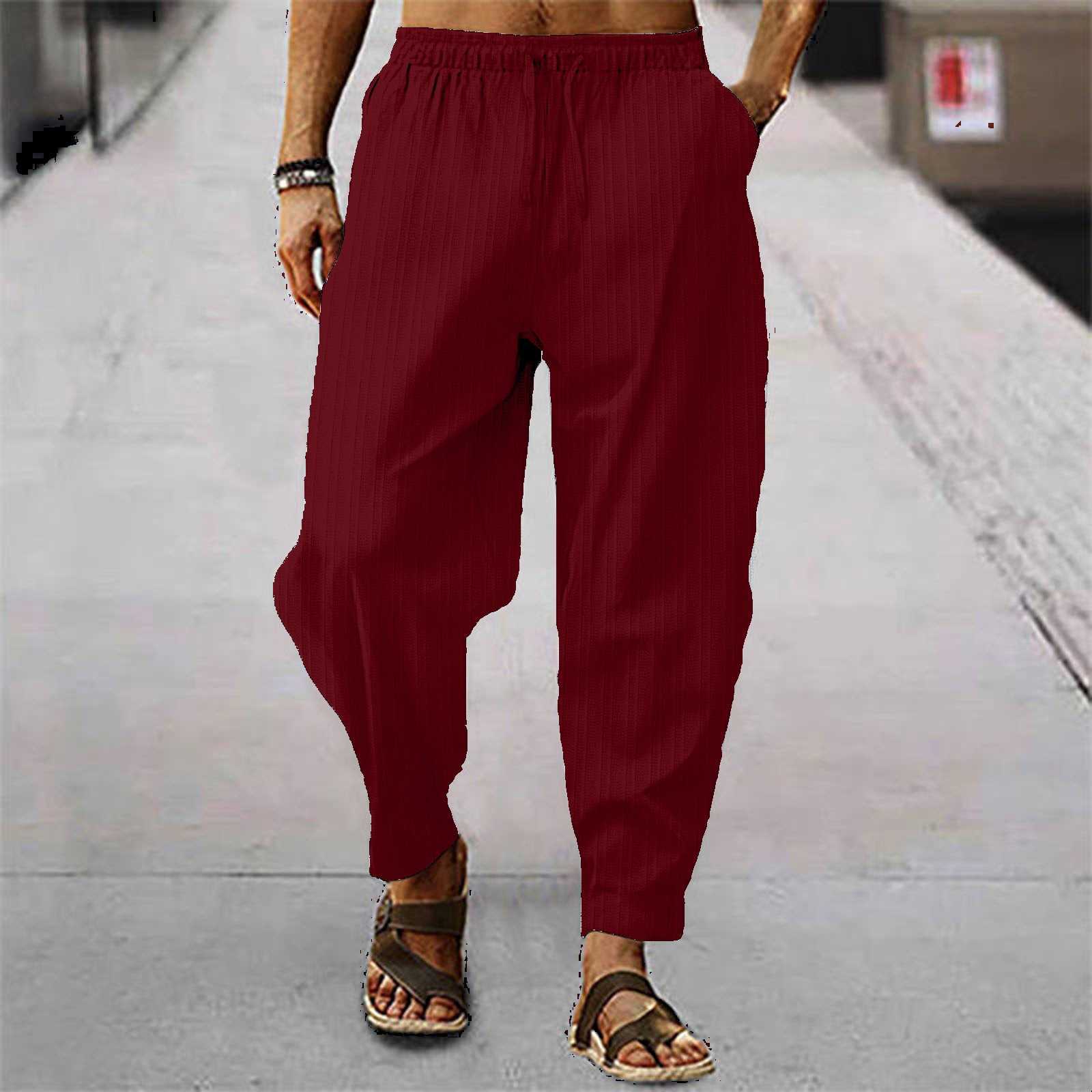 Pantalon homme 15 couleurs à rayures en coton et lin Y2K couleur unie décontracté ample lin Streetwear pantalon S-3XL nouveau printemps automne pantalonLF20230824.