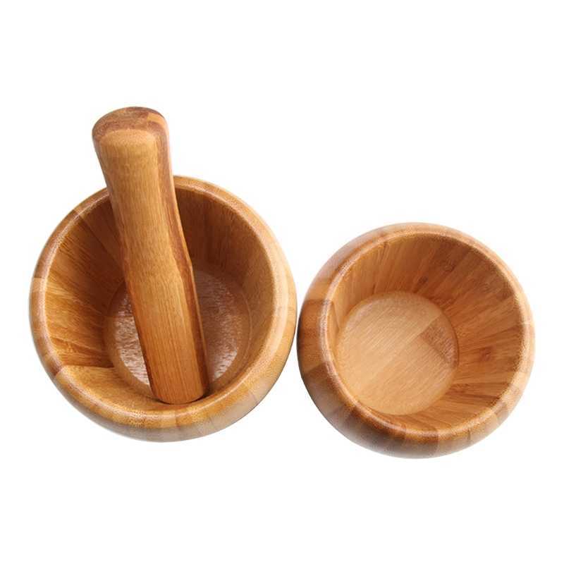 Bamboo Mortars Pestle with Lid Garlic Pepper Spices Press Grinder Crusher HKD230810