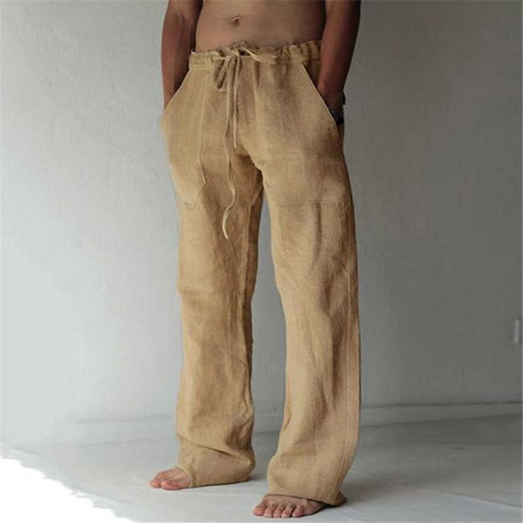 Décontracté hommes coton lin pantalon mode solide poche cordon Baggy pantalon confort ample jambe large pantalon Streetwear pantalons de survêtementLF20230824.