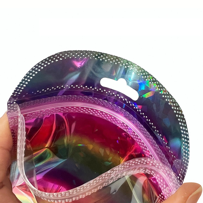 Sacchetti di plastica flash arcobaleno sacca auto -sigillo laser olografica con foro sospeso regali imballaggi di gioielli fai -da -te LX6061