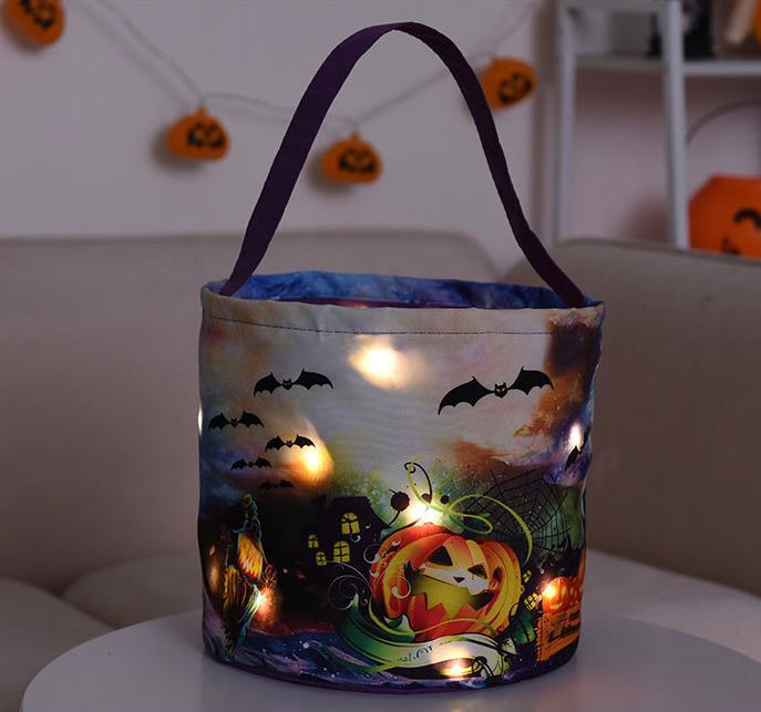 Halloween Candy Bucket com luminoso truque de cesta de Halloween ou sacos de tratamento reutilizáveis ​​Bag de abóbora de abóbora cestas de presentes para infantil suprimentos de festas favores sn6252