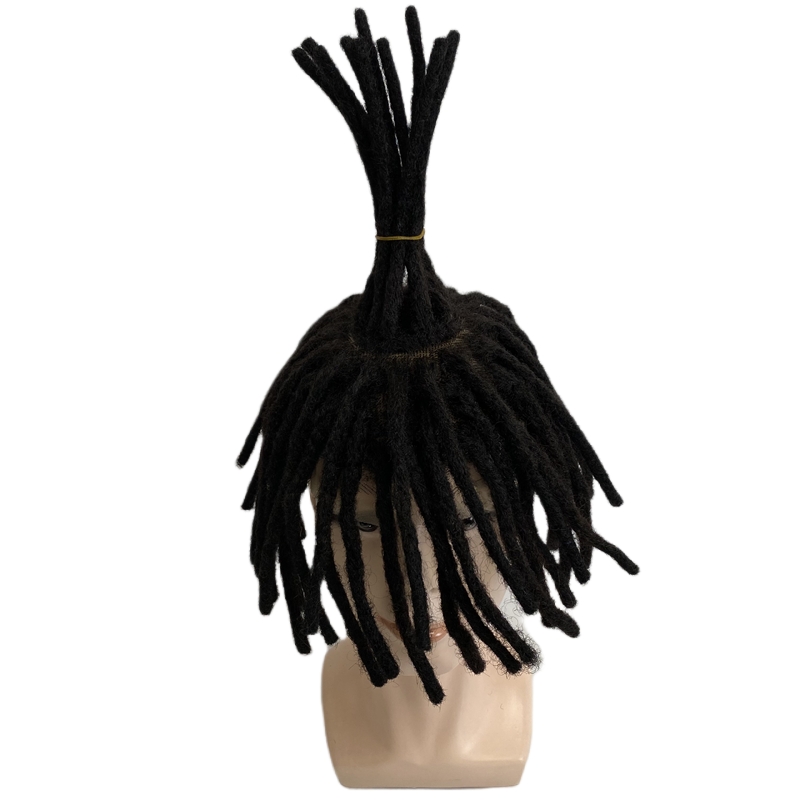 Substituição européia de cabelo humano virgem #1B NATURA BLACK 9 polegadas Dreadlocks Toupee 8x10 Unidade de renda completa para homens negros