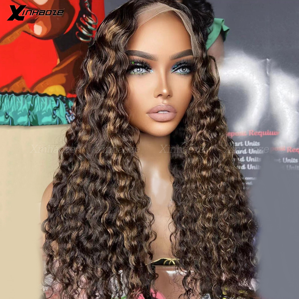 Выделите темно -коричневые вьющиеся клейкие шелковые кружевные кружевы передние человеческие волосы 13x6 13x4 Ombre Color Deep Wave Frontal Wigs для женщин