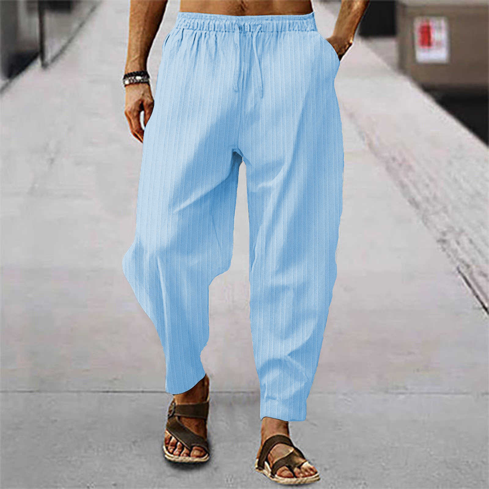 Pantalon homme 15 couleurs à rayures en coton et lin Y2K couleur unie décontracté ample lin Streetwear pantalon S-3XL nouveau printemps automne pantalonLF20230824.