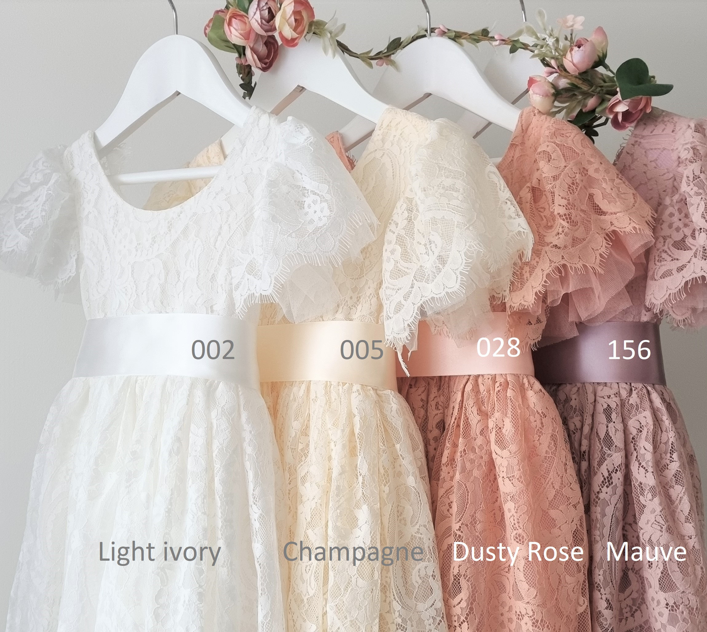 Bohemian Flower Girl Dress Blush Pink Ivory Lace First Communion Gown Little Infant Toddler Christening Baptism Junior Bridesmaid Wedding Guest Knee-Length Boho