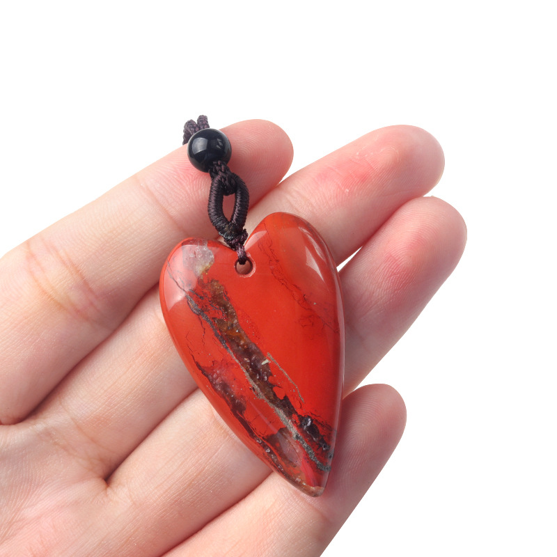 Natural Crystal Stone 40mm Big Heart Pendant Opal Rose Quartz Jade Lapis Charms Rope Halsband Retro Style Jewelry Making