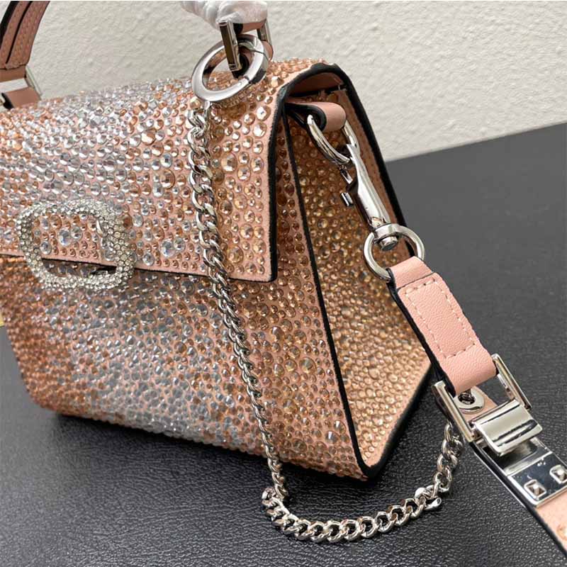 Mini borsetta di lusso Designer Luxury Tote Bag È coperto in borse a traversa a spalla di cristallo Swarovski in metallo Vlogo Switch a pulsante magnetico sacca frizione con borsetta da donna a catena