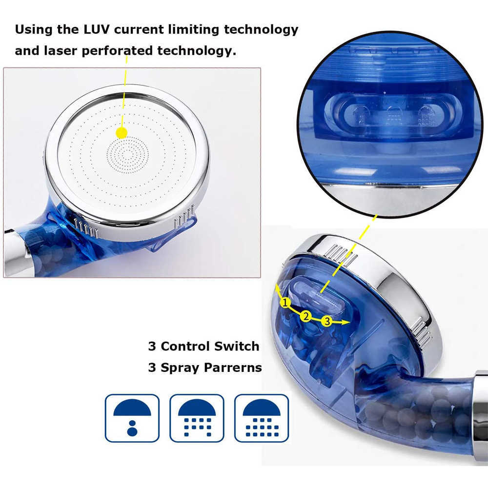 Z L 3 Modes pommeaux de douche à main réglables pour salle de bain pomme de douche haute pression à économie d'eau pressurisée filtre minéral à anions HKD230825 HKD230825