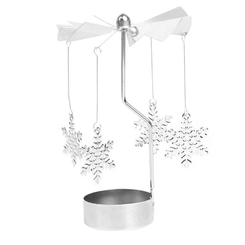 HOT-Spinning Candlestick Rotating Metal Snowflake Carousel Tea Light Candle Holder Stand Light Romantic Home Decor HKD230825