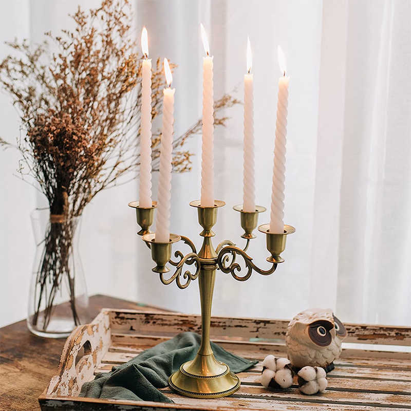 3/5-Arm Metal Plated Candle Holders Retro Candelabra European Style Simple Romantic Candlestick Pillar Wedding Party Centerpiece HKD230825 HKD230827