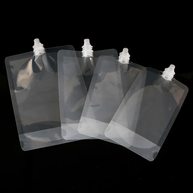 wholesale Clear Drink Pouches Bags 250ml - 500ml Stand-up Plastic Drinking Bag with holder Reclosable Heat-Proof Water bottles