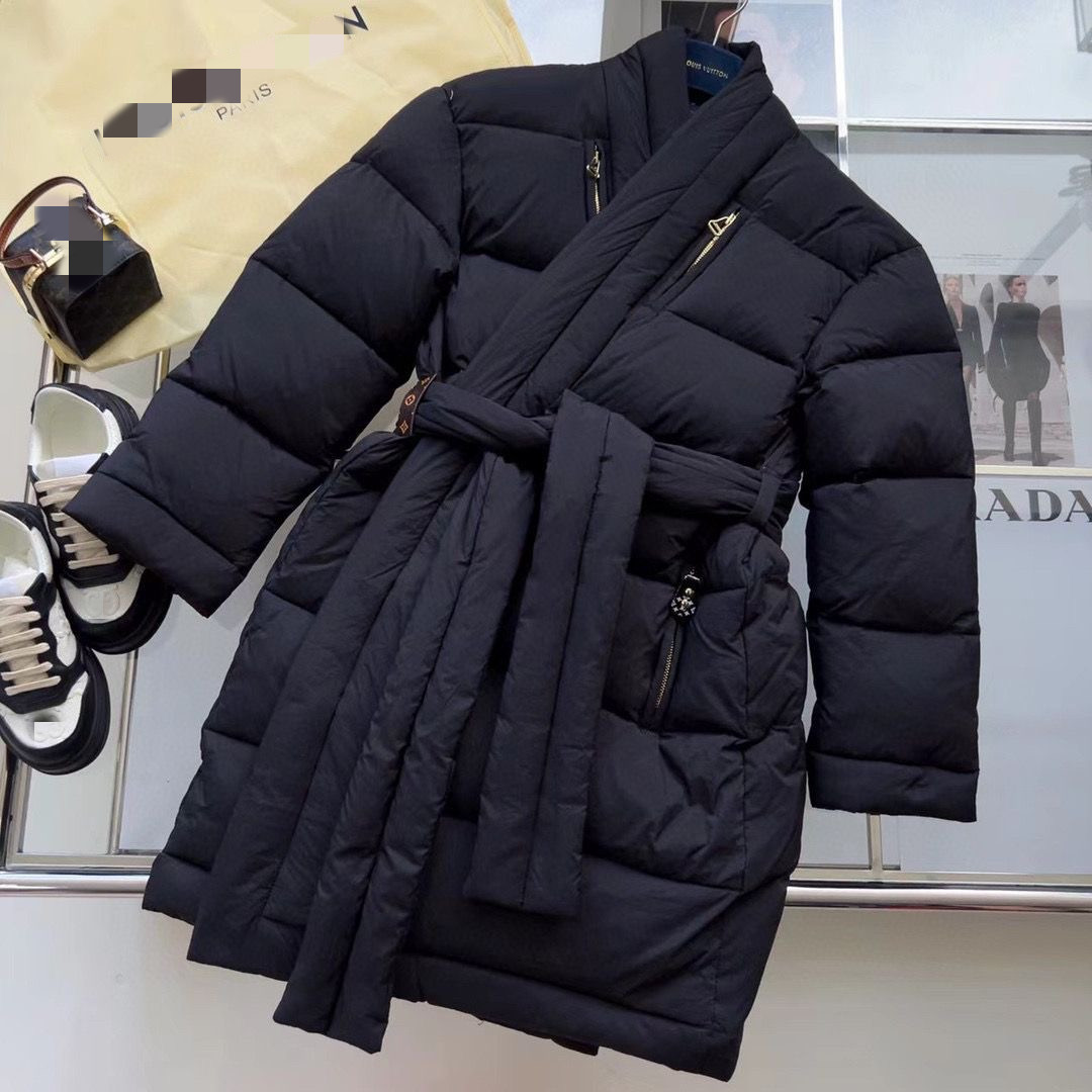 23SS New Autumn/Winter Design New Mid length Down Cotton Coat with Waist Lacing
