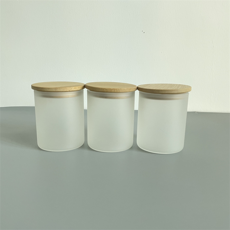 Warehouse 9oz 270ml blank sublimation glass candle holder clear frosted glass Storage Containers food Jars with bamboo lids individual white box package