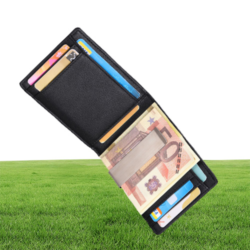 Geldclip heren portemonnee slanke voorzak RFID blokkerende kaarthouder minimalistische mini slanke bifold echte lederen wallets7417450