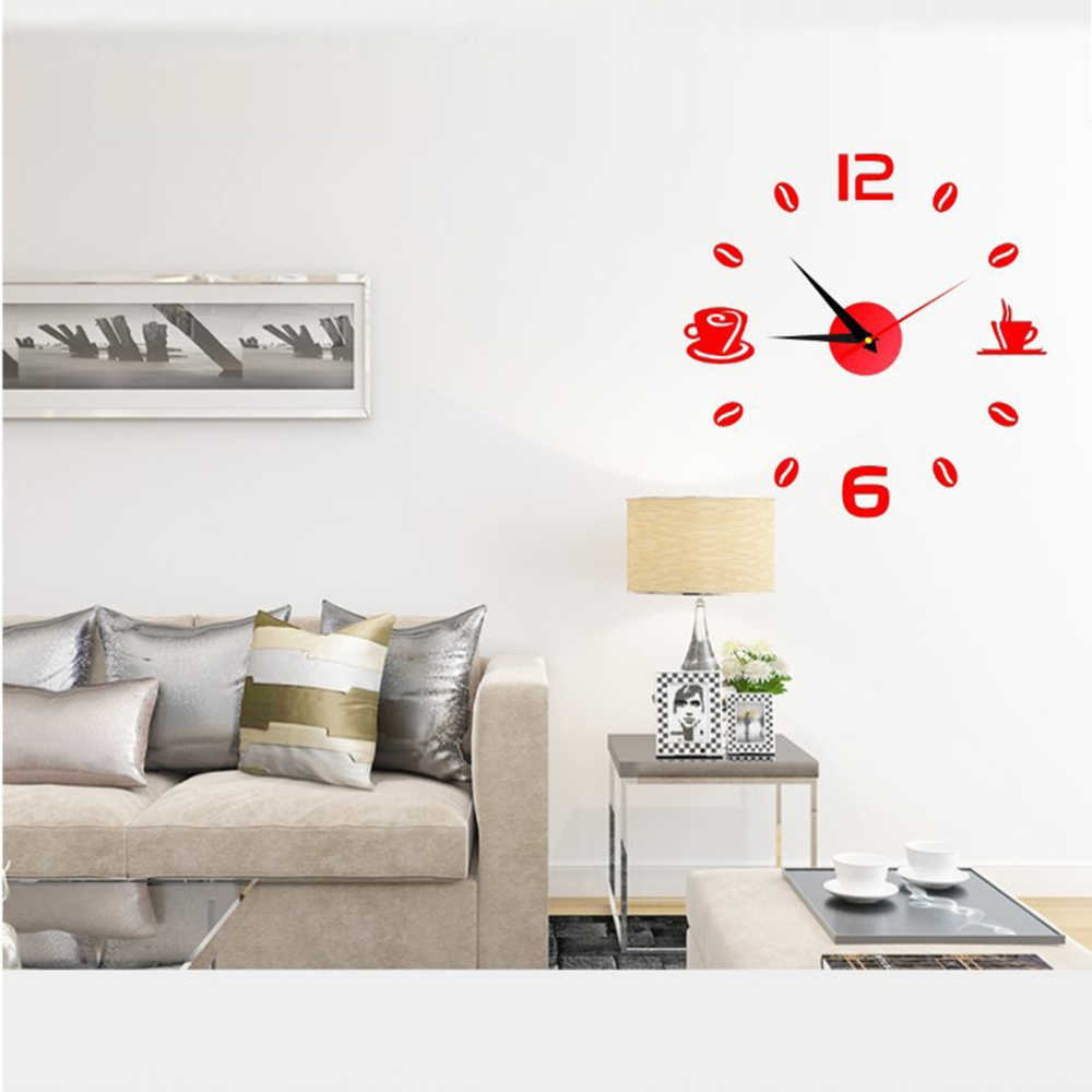 3D Wall Clock European Acrylic Wall Sticker Home Decoration Office Living Room Quartz Needle Coffee Cups Kitchen Wall Art Decor 2