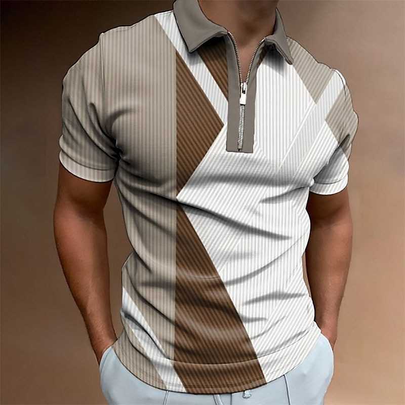 Summer Men Zippered Polo Shirt 3D Print z krótkim rękawem T-shirt Busines