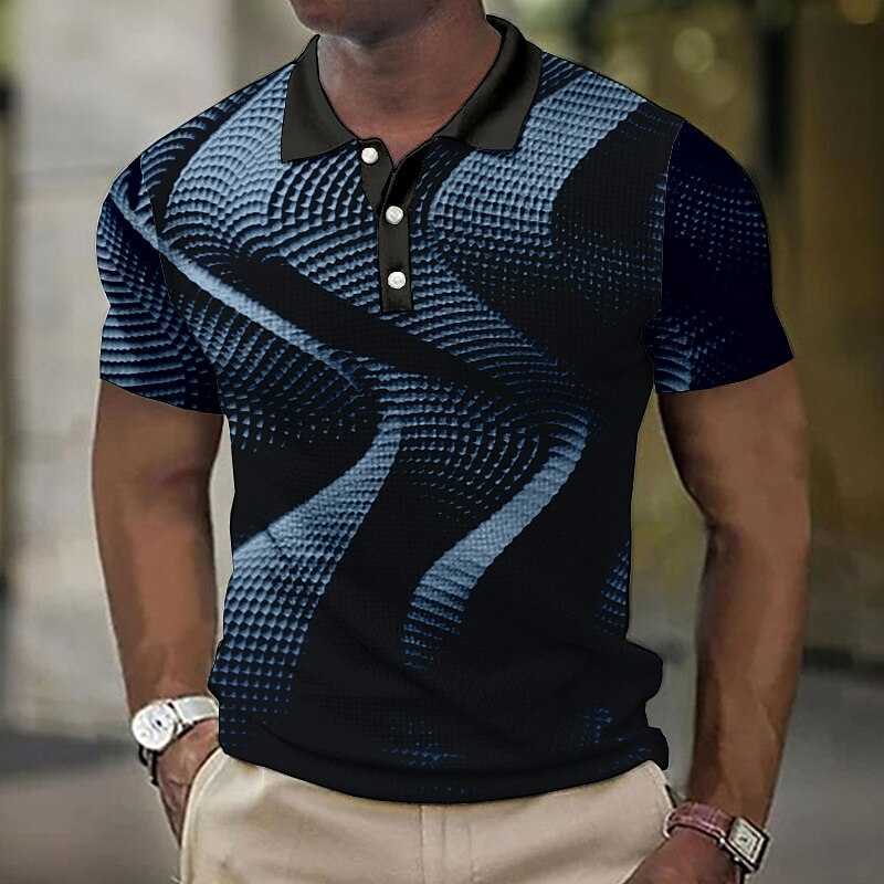 Summer Polo Men's T-koszule 3D Strażne paski Street Street Rekret o krótkim rękawie koszulki Polo TEES THEAD THEADS Ożywowane HKD230825