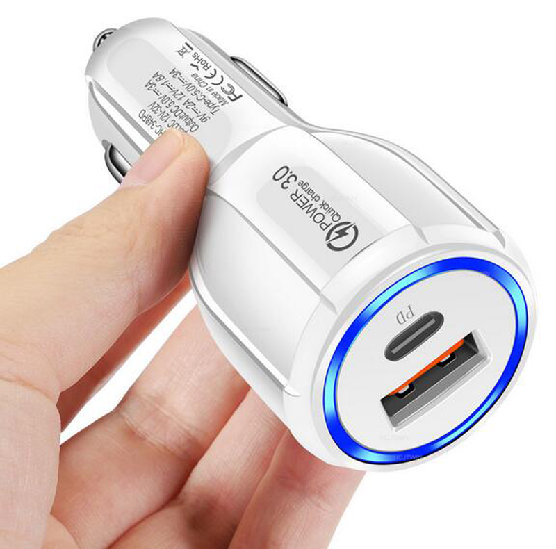 Dual Port PD 20W QC3.0 Quick Charger 3.1A USB Type C Fast Car Charger PD20W Cellphone Adapter For Apple iPhone 15 14 13 12 11 Pro Max Smart Phone with OPP bag