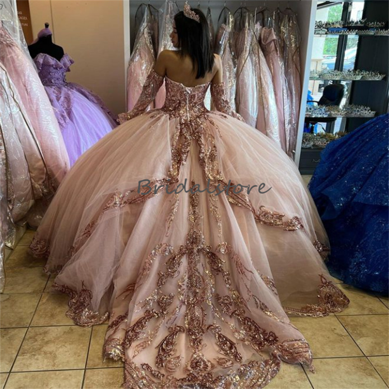 Glitter sparkle lantejoulas quinceanera vestidos 2023 rosa princesa vestido de baile aniversário doce 16 vestido de 15 quinceanera vestidos para xv anos vestidos de 16