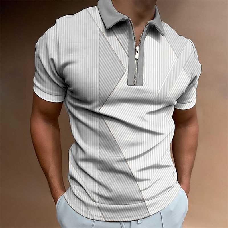 Summer Men Zippered Polo Shirt 3D Print z krótkim rękawem T-shirt Busines