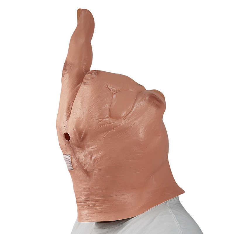 Kreativ personlighet föraktar vertikal långfingret latexmask halloween läskiga fingrar mask cosplay spoof huvudbonader rekvisita hkd230825 hkd230825