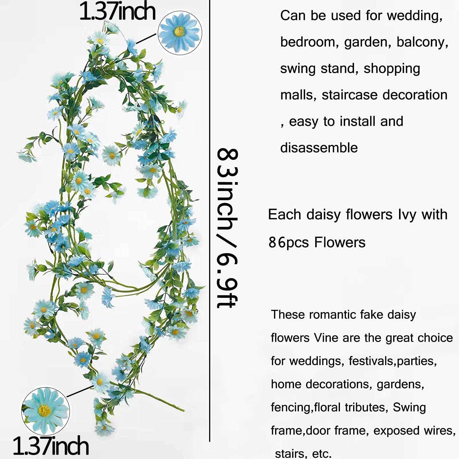 1/2 pezzi ghirlande di fiori margherita artificiale 6,7 piedi fiore finto edera vite con foglie parete casa camera patio arredamento esterno interno HKD230825 HKD230825