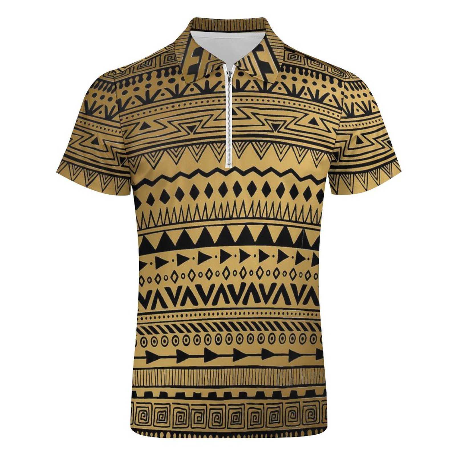 Tribal Print Casual Polo Shirt Black and Gold T-Shirts Male Short-Sleeve Custom Shirt Date Aesthetic Oversized Tops Gift Idea HKD230825