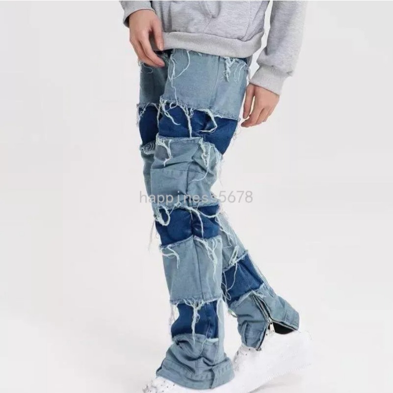 2023 Męskie dżinsy męskie Ropa Grunge Streetwear Ułożone workowate spodnie Mężczyźni Ubranie proste patchwork dżinsowe spodnie Homme