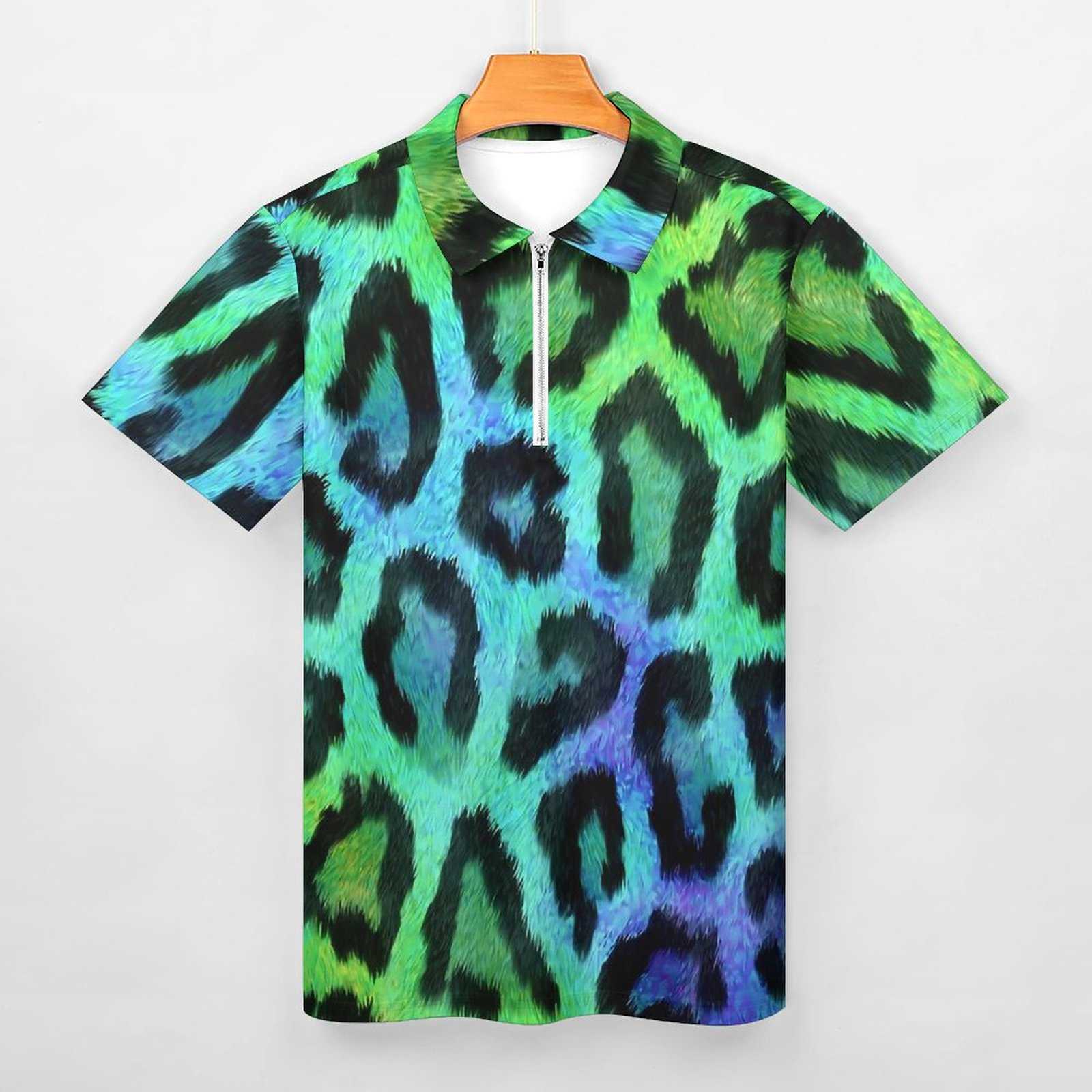 Two Tone Casual Polo Shirts Leopard Print T-Shirts Man Short-Sleeved Custom Shirt Beach Y2K Oversized Clothing Gift Idea HKD230825