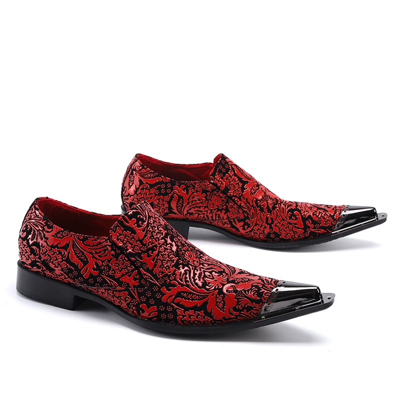 Zapatos 2023 Plus -storlek italiensk röd tryck spetsig tå äkta läder män skor casual affärsskor gentleman festklänning skor
