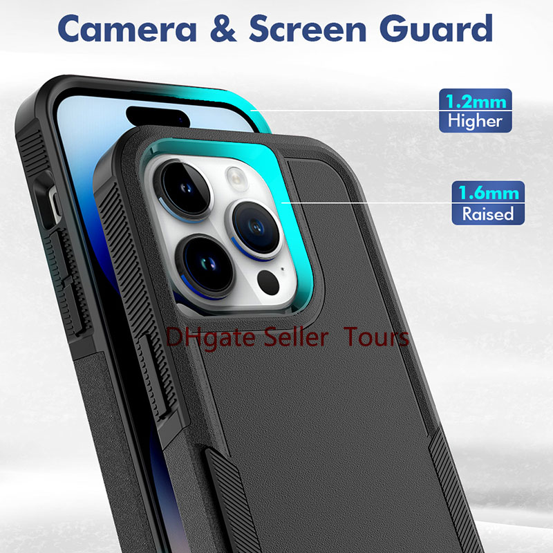 Capa de telefone robusta à prova de choque de nível militar para iPhone 15 11 12 13 14 Pro Max XR XsMax SE 8Plus Dual Layer Hybrid Soft TPU e PC rígido com tampa de cordão