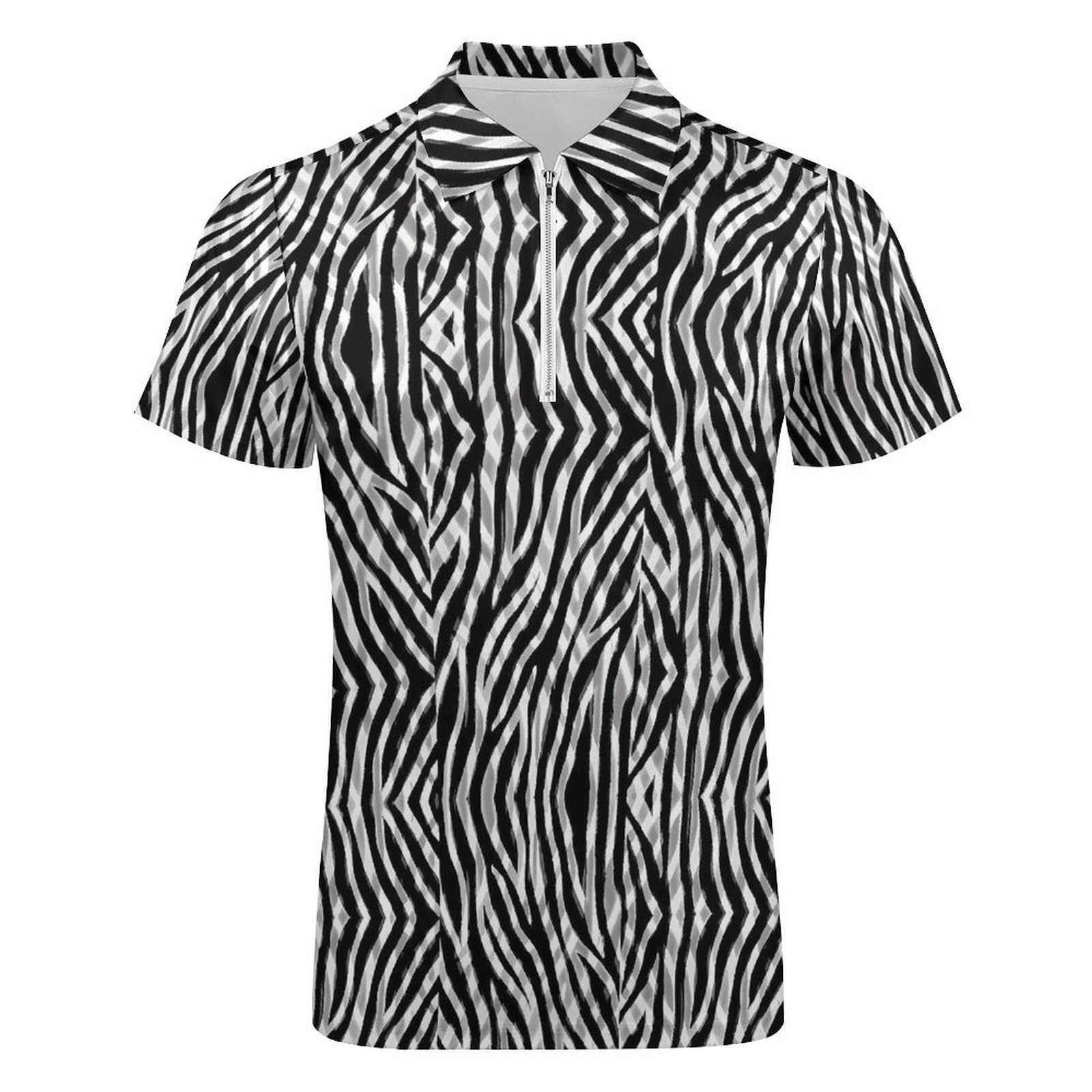 Polo con stampa tribale Camicia casual a righe zebrate T-shirt personalizzate con cerniera uomo streetwear quotidiano HKD230825
