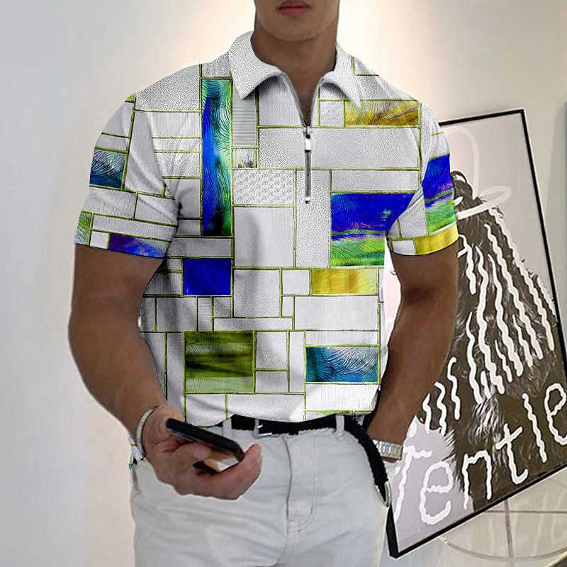 Moda 3D Gráfico Impressão Polo Camisas Para Homens Verão Casual Turn-down Collar Zipper T-shirt Lazer Roupas Masculinas Oversize Tops HKD230825