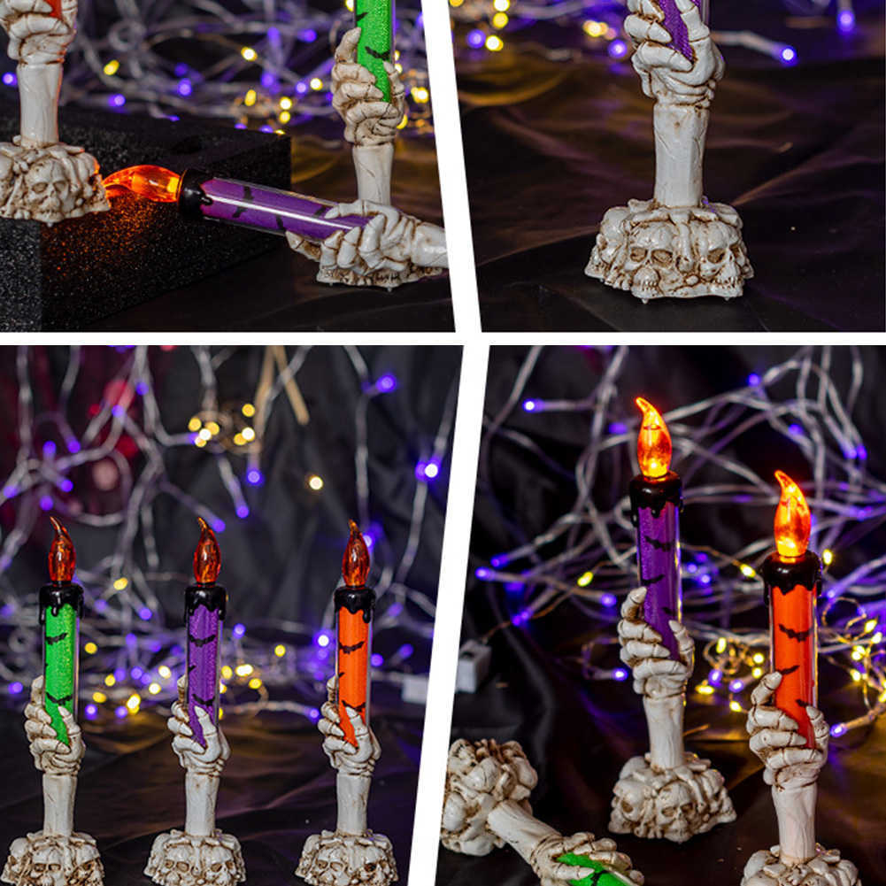 1-5 unids Halloween Cráneo Vela Luz Led Candelabro Lámpara Mal Mano Candelabro Forma Fiestas Decoración para Crear Atmósfera HKD230825