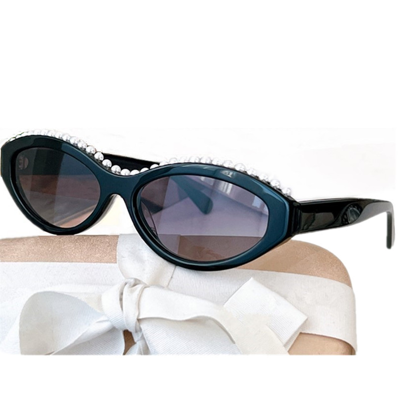 2023 eleganti occhiali da sole ovali piccoli C-femminili UV400 squisita perla artificiale decorazione superiore Italia plancia full frame 57-17-140 occhiali da vista custodia completa