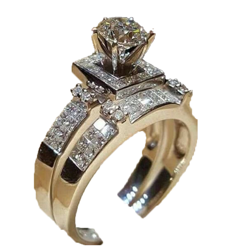 Anillo de boda de acero inoxidable para amantes, conjunto de anillos de pareja de cristal de Color plateado IP, anillos de boda de compromiso para hombres y mujeres N729251280