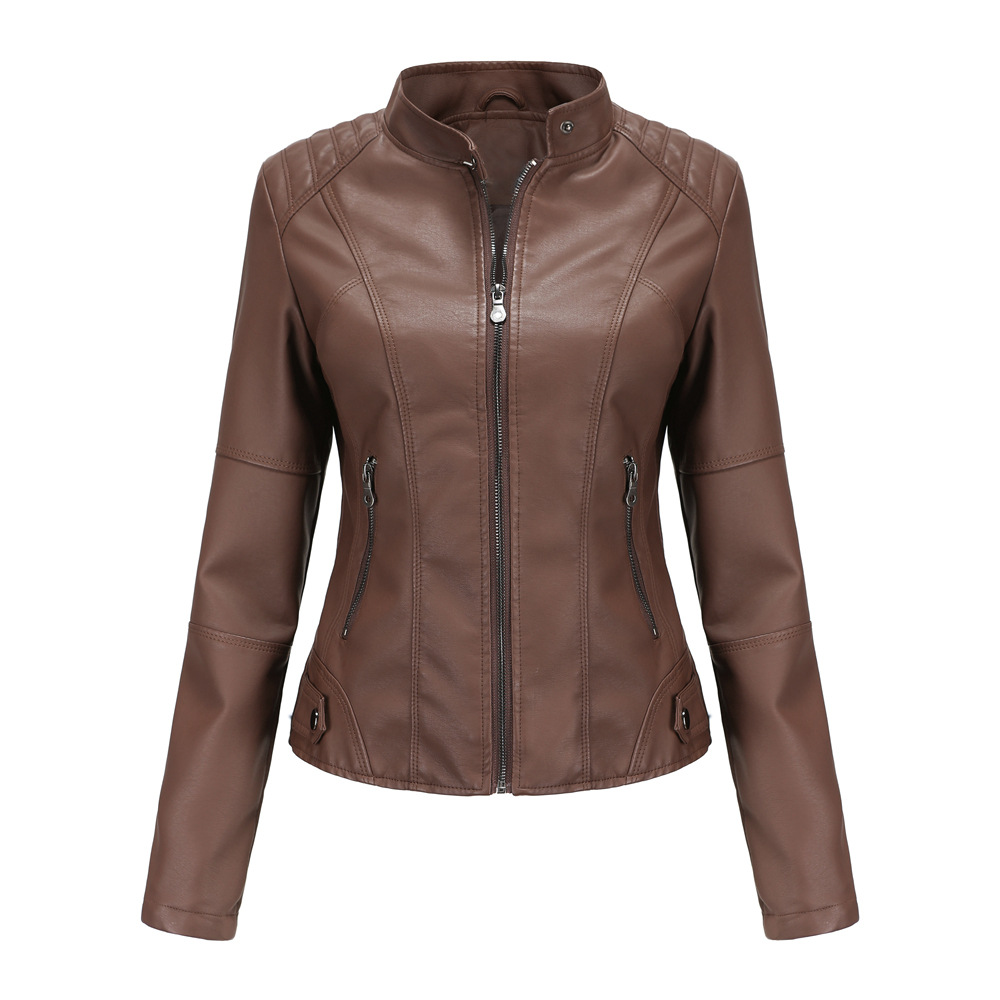 2023 Autunno Inverno donna Pu giacche in pelle colletto alla coreana zip impiombato donna pelliccia sintetica breve cappotti sottili NXHP002