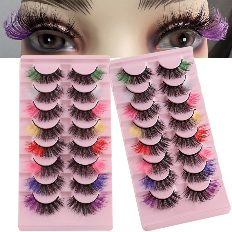 Handmade Reusable Multilayer Fake Eyelashes with Color Fluffy Wispy Thick Natural Colored Lashes Extensions Full Strip Eye Lash