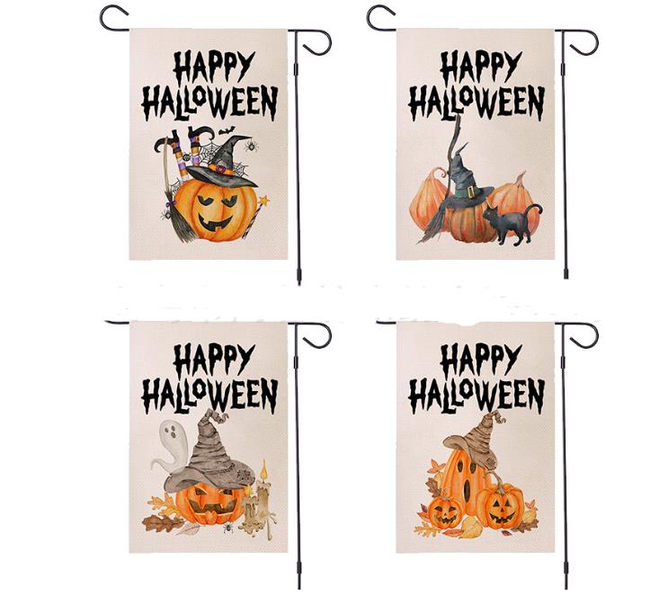 47*32 cm Halloween trädgårdsflaggtryck pumpa flaggor linne terrorbanner utomhus hängande fest dekoration sn4448