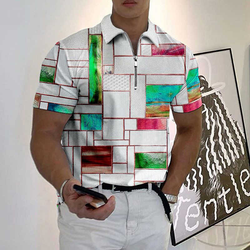 Moda 3D Gráfico Impressão Polo Camisas Para Homens Verão Casual Turn-down Collar Zipper T-shirt Lazer Roupas Masculinas Oversize Tops HKD230825